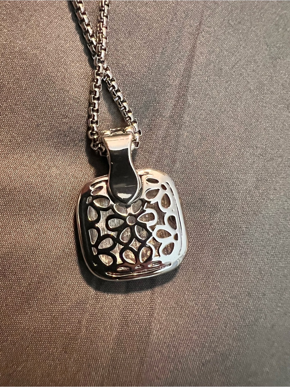 Silver/Gold Cubic Zirconia Square Pendant Necklace - Picture 4 of 7